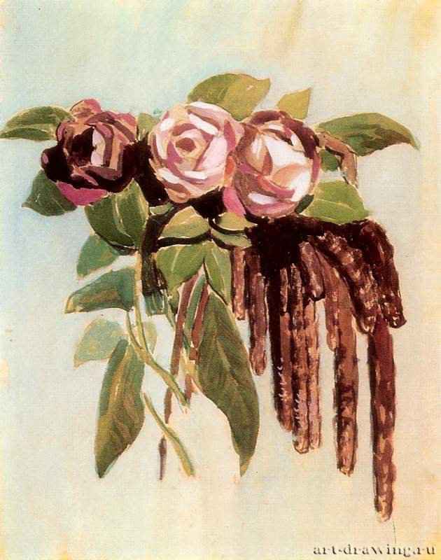 Розы и сережки. 1901 - 1903 - 37 x 29 смБумага, темпера, АкварельСимволизм, импрессионизмРоссияСаратов. Государственный художественный музей имени А. Н. Радищева