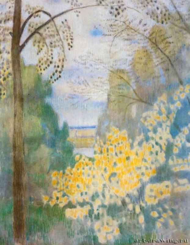 Куст орешника, 1905 г. - Бумага, пастель, акварель; 75,1 x 61,65 см. Государственная Третьяковская галерея. Москва. Россия.