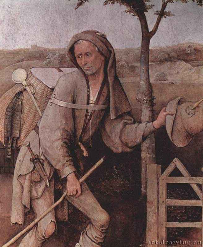 Бродяга (Блудный сын). Деталь. 1510 - Дерево, масло. Возрождение. Нидерланды. Роттердам. Музей Бойманс ван Бейнинген. Тондо.