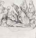 Положение во гроб. 1500-1516 - 250 х 350 мм. Кисть серой тушью, поверх наброска черным мелом, на бумаге. Лондон. Британский музей, Отдел гравюры и рисунка. Нидерланды.