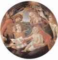 Мадонна "Magnificat", Мария с младенцем Христом и пятью ангелами - 1483-1485 *Диаметр 118 смДерево, темпераВозрождениеИталияФлоренция. Галерея УффициТондо