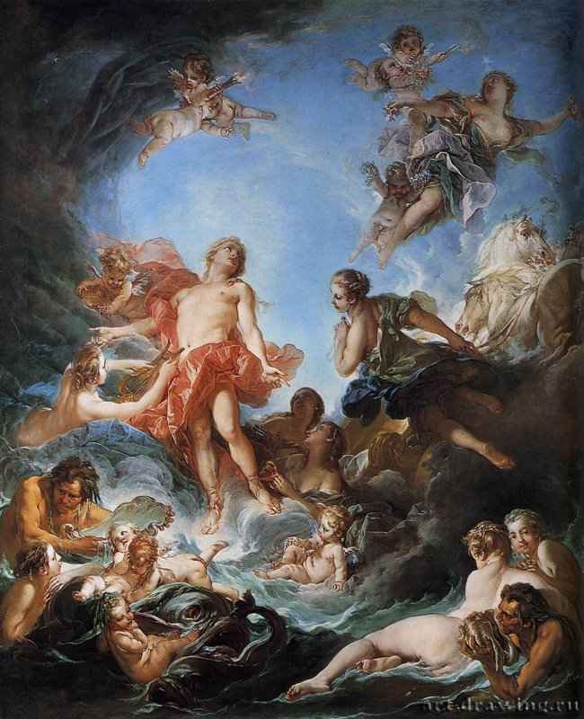 Восход солнца, 1748. - 321 x 270 см. Холст, масло. Рококо. Франция. Лондон. Собрание Уоллеса. Эскиз гобелена. Заказчик: мадам Помпадур, ср. парная картина "Закат".