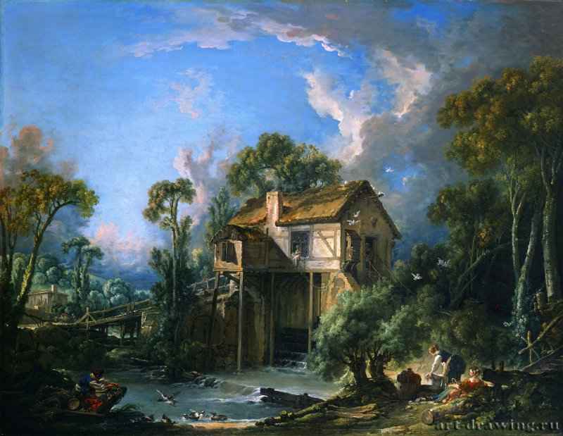 Мельница в Шарантоне, 1758 г. - Холст, масло; 113 х 146 см. Рококо. Франция. Огайо, Толедо, Музей искусств.