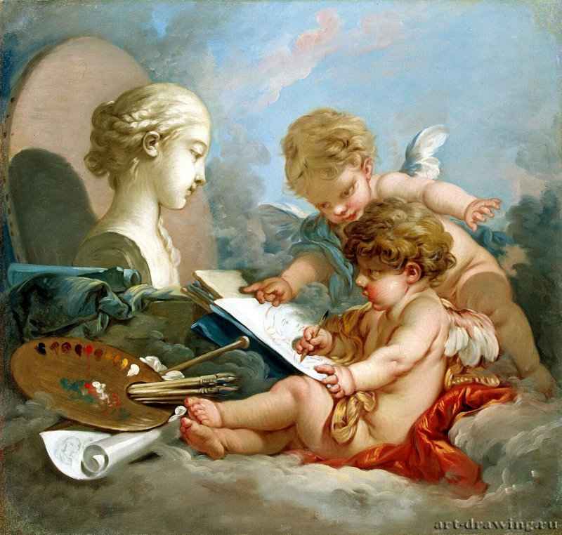 Амуры (аллегория искусства), 1760 г. - Холст, масло; 82 x 87 см. Рококо. Франция. С-Петербург, Эрмитаж.