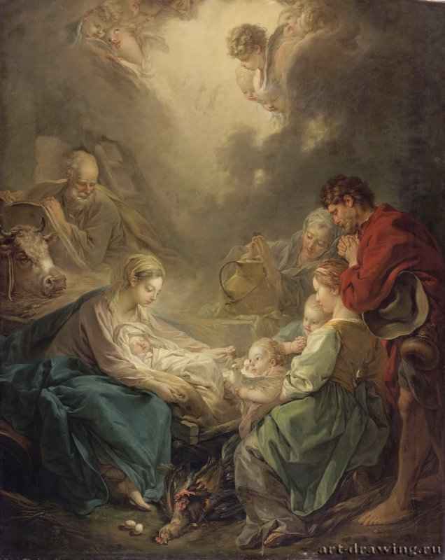 Поклонение пастухов, 1750 г. - Холст, масло; 175 х 130 см. Рококо. Франция. Лион, Музей изящ.искусств.