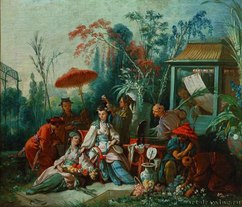 Китайский садик, 1742.  - Холст, масло. 40 х 48. Рококо. Франция. Безансон, Музей изящн.искусств.