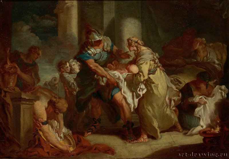 Спасение младенца Пирра, 1750. - Холст, масло. Рококо. Франция. Ренн, Музей искусств.