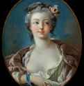 Молодая женщина с цветами в волосах, ошибочно наз. Портрет м-м Буше, 1734. - 56.8 х 46. Бостон. Музей изящ.искусств.