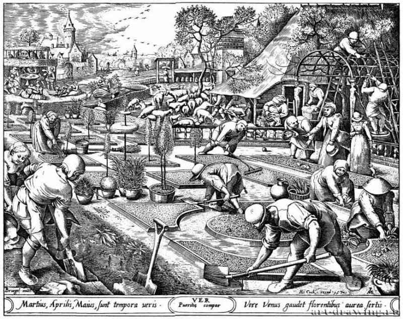 Четыре времени года, Весна. 1570 - 225 х 290 мм. Резцовая гравюра на меди. Брюссель. Королевская библиотека, Кабинет эстампов. Нидерланды. Гравер: Хейден, Питер ван дер.