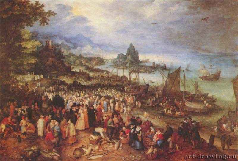 Христос проповедует на озере - Первая четверть 17 века78 x 119 смДерево, маслоБароккоНидерланды (Фландрия)Мюнхен. Старая Пинакотека