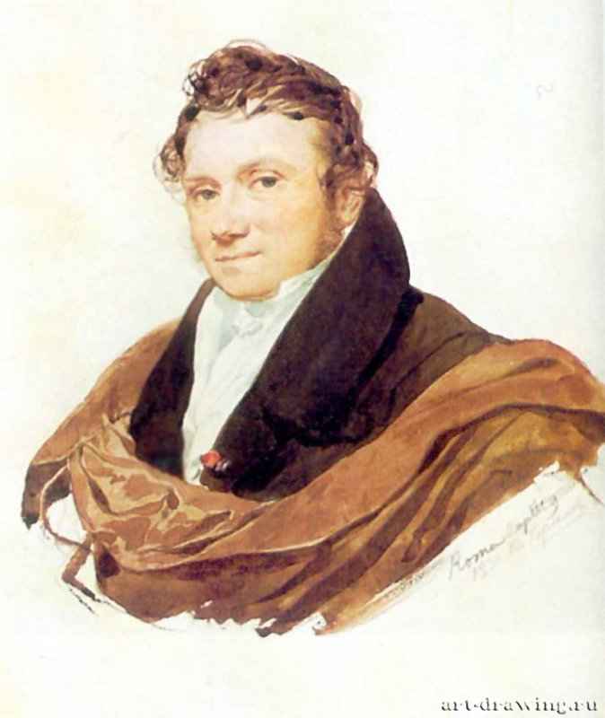 Портрет неизвестного, 1830 г. - Акварель, графитный карандаш.