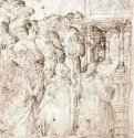 Вид гавани с кораблем. 1634 - 143 х 229 мм Перо коричневым тоном, на белой бумаге Флоренция Библиотека Маручеллиана Италия