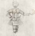 Эскиз костюма. 1652 - 300 х 200 мм Перо бистром и уголь поверх наброска черным мелом, на бумаге Виндзорский замок Королевская библиотека Италия