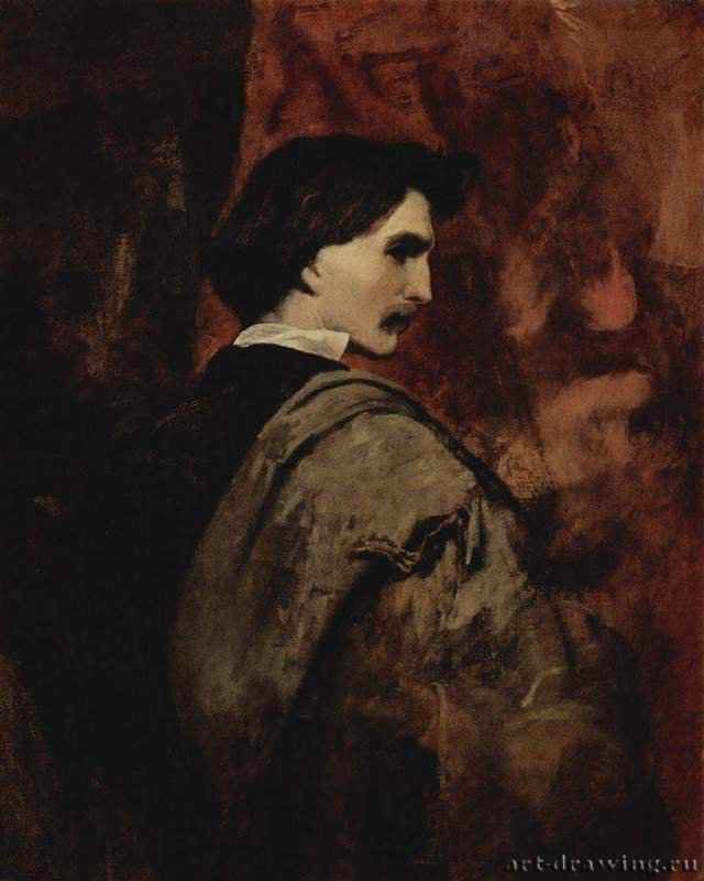 Фейербах Ансельм: Автопортрет. 1854 -  92 x 72 см Холст, масло Неоклассицизм Германия Санкт-Петербург. Государственный Эрмитаж Картина не закончена