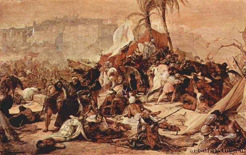 Седьмой крестовый поход на Иерусалим. 1838-1850 - 363 x 589 смХолст, маслоРомантизмИталияТурин. Королевский дворецЗаказчик - Карло Альберто, картина написана на сюжет произведения Томмазо Гросси