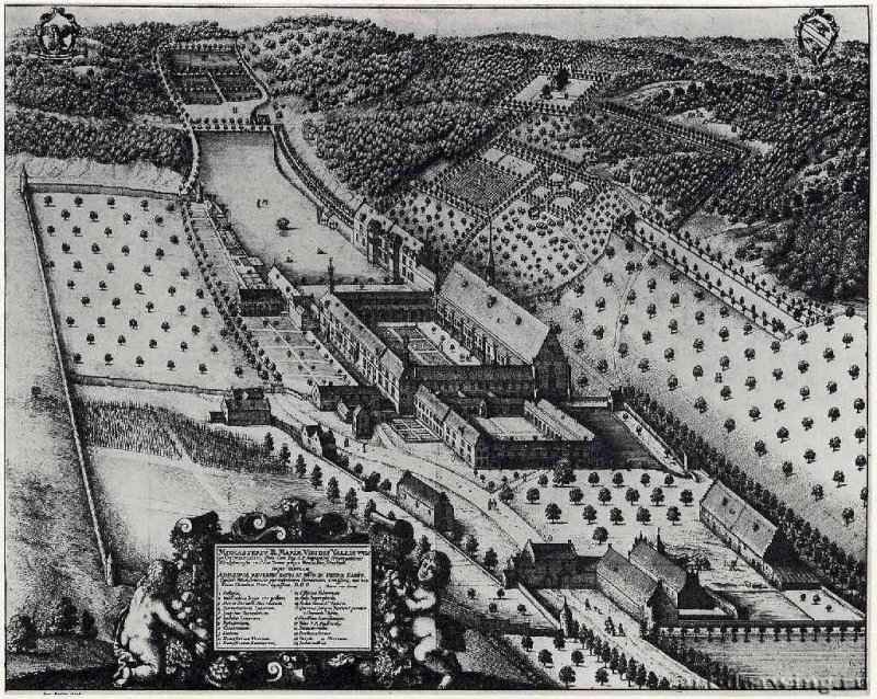 Грунендал, вид монастыря с птичьего полета. 1649 - 434 х 551 мм. Офорт и гравюра сухой иглой. Париж. Нидерландский институт, Основное собрание, коллекция Ф. Люхта. Чехия.