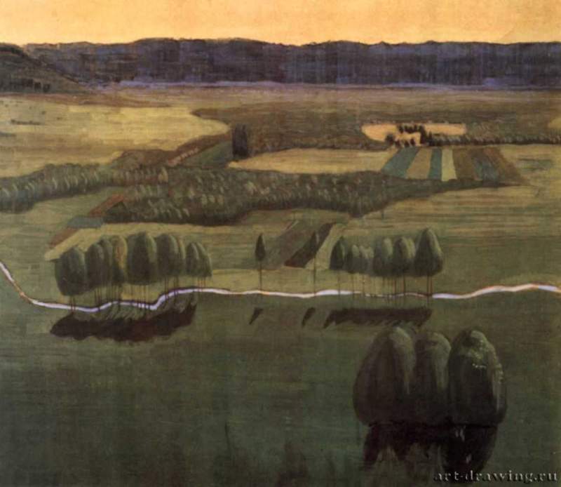 Райгардас. Триптих, 1907 г. - Бумага, темпера; 60,7 х 72,4 см. Галерея М. К. Чюрлёниса. Каунас. Россия.