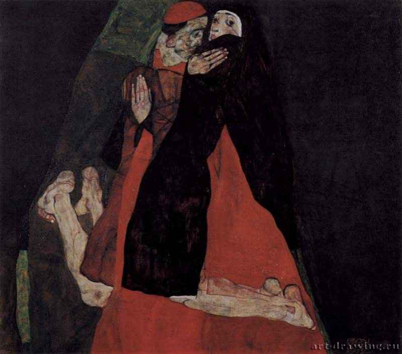 Кардинал и монашка, или Любовная ласка 1912 - 70 x 80,5 смХолст, маслоЭкспрессионизмАвстрияВена. Собрание Леопольд