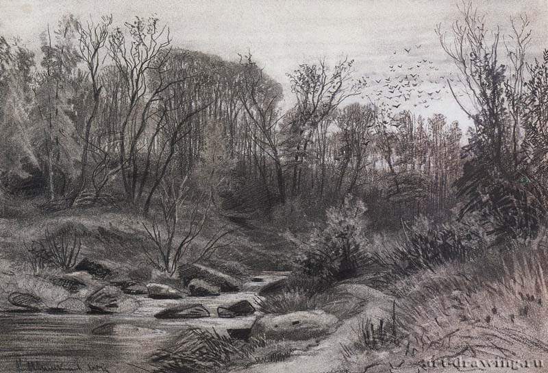 Лесной ручей. Вечер. 1871 - 29,7 х 43,3