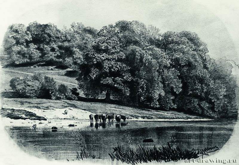 Стадо на берегу реки. 1870-е - 27 х 38,6