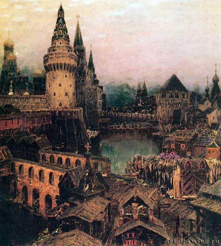 На рассвете у Воскресенского моста. Конец XVII века, 1900 г. - Холст, масло; 122 х 138 см. Государственная Третьяковская галерея. Москва. Россия.