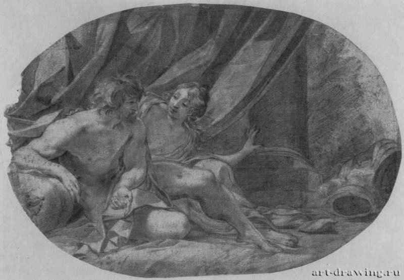 Марс и Венера, овал. 1625-1650 - 275 х 400 мм. Сангина на белой бумаге. Частное собрание. Франция. Копия.
