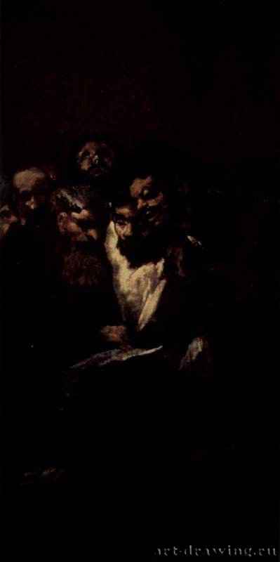 Серия "pinturas negras" ("мрачных картин"). Читающие мужчины - 1820-1821125 x 66 смХолст, маслоРококо, классицизм, реализмИспанияМадрид. ПрадоНаписана в загородном доме художника "Ла Кинта дель Сордо", первоначально фреска, затем перенесенная на холст