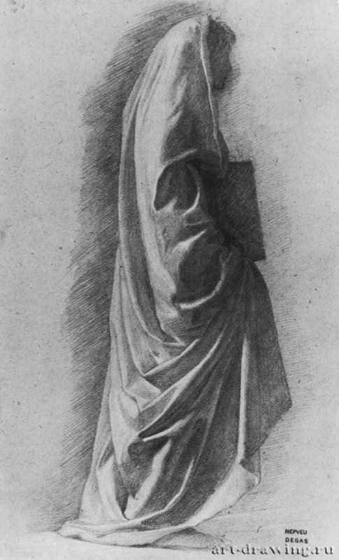 Фигура в длинных одеждах. 1856-1857 - 295 x 180 мм Карандаш, подсветка белым, на серой бумаге Сан-Франциско. Частное собрание Франция