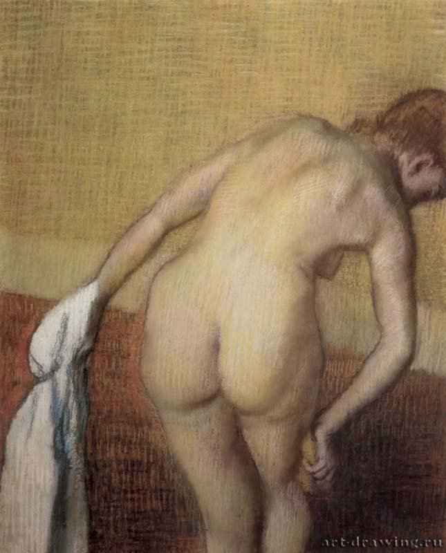 Дега Эдгар-Жермен-Илер: Обнаженная со спины с полотенцем и губкой 1886-1890.
