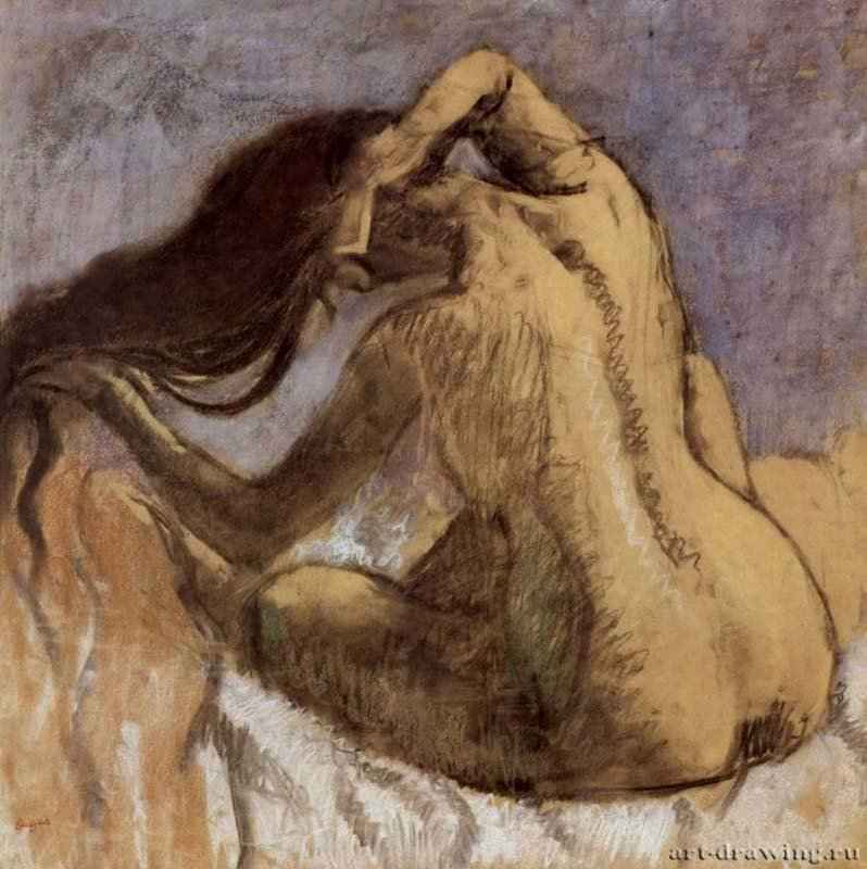 Дега Эдгар-Жермен-Илер: Сидящая спиной обнаженная, расчесывающая волосы 1897.