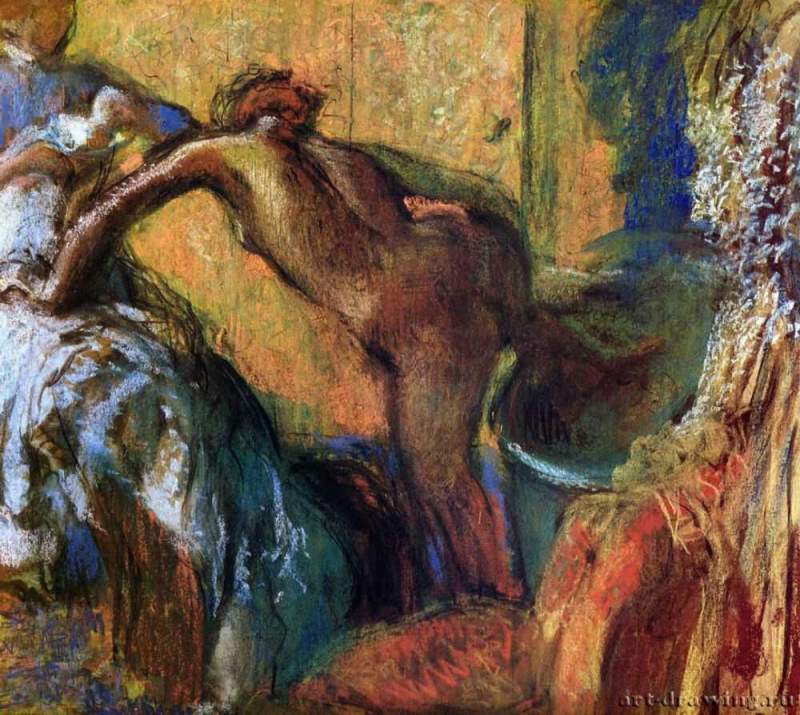 После ванны, 1895 - 1898 г. - Бумага, древесный уголь, пастель. Национальная галерея искусств, собрание Филипса. Вашингтон. Франция.