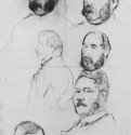Лист этюдов с шестью портретами. 1870-1871 - 360 x 230 мм Черный мел на бумаге Роттердам. Музей Бойманса - ван Бёйнингена Франция