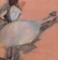 Балерина у станка. 1871-1872 - 280 x 230 мм Разбавленные масляные краски на красной бумаге Нью-Йорк. Собрание Хан Франция