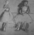 Две балерины у станка. 1871-1872 - 223 x 283 мм Разбавленные масляные краски на красной бумаге Роттердам. Музей Бойманса - ван Бёйнингена Франция