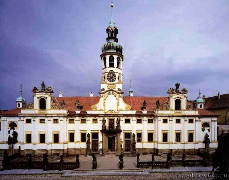 Паломническая церковь Марии Лоретской. Фасад. Начата 1721 - Прага. Чехия. Совместно с Игнацем Килианом Динценхофером.