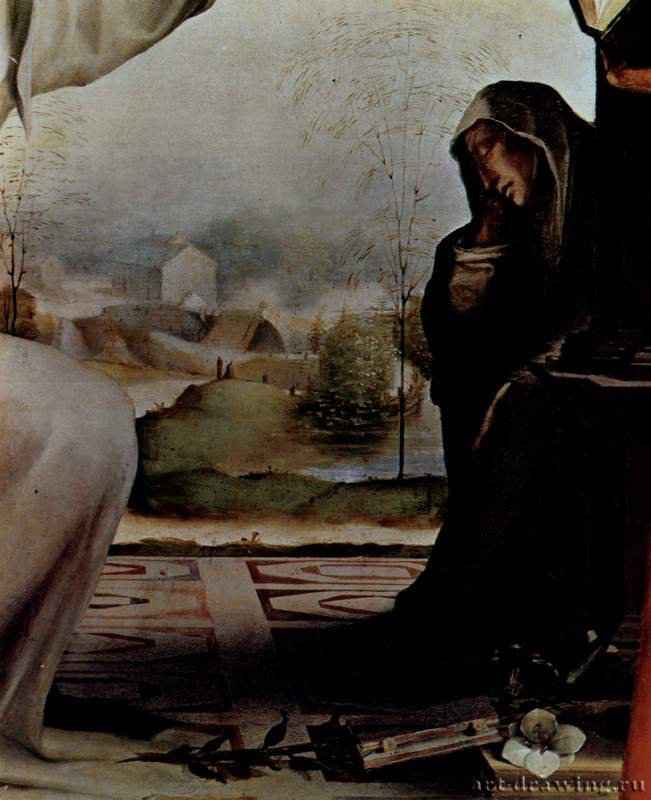 Св. Екатерина со стигматами, со св. Бенедиктом и св. Иеронимом, створки алтаря. Деталь: св. Екатерина. 1515 * - ДеревоМаньеризмИталияСиена. Национальная пинакотека
