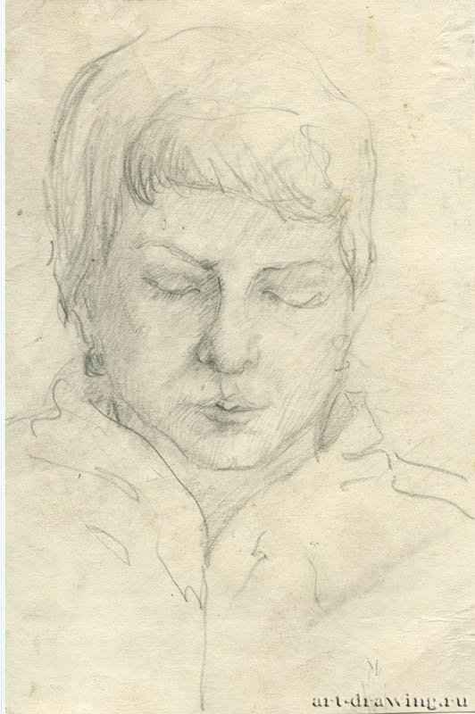 Портрет женщины, 2011 г. - Карандаш, хелтая бумага; 10,73 x 16,13 см. Частная коллекция. Москва. Россия. «Серия работ в московском метрополитене»