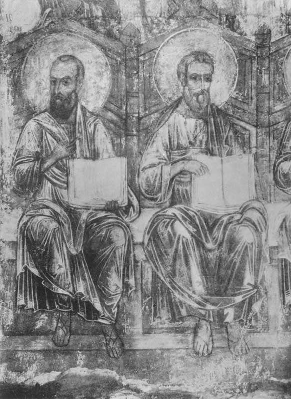 Фрагмент фрески в Дмитриевском соборе во Владимире. (1194-97)